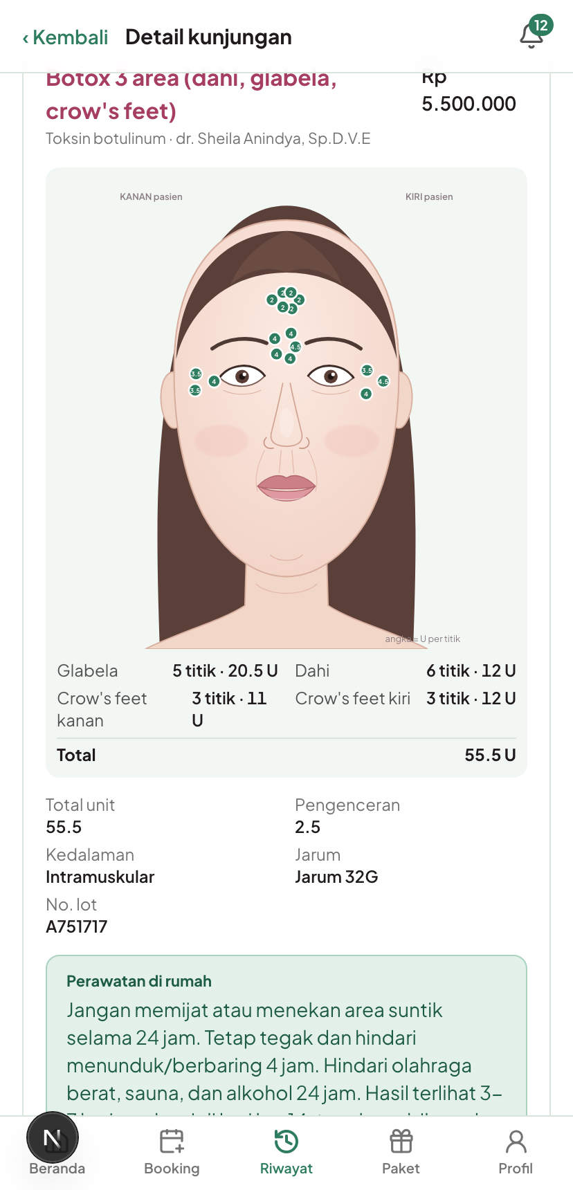 Pasien memantau riwayat dan perawatan lanjutan dari ponsel