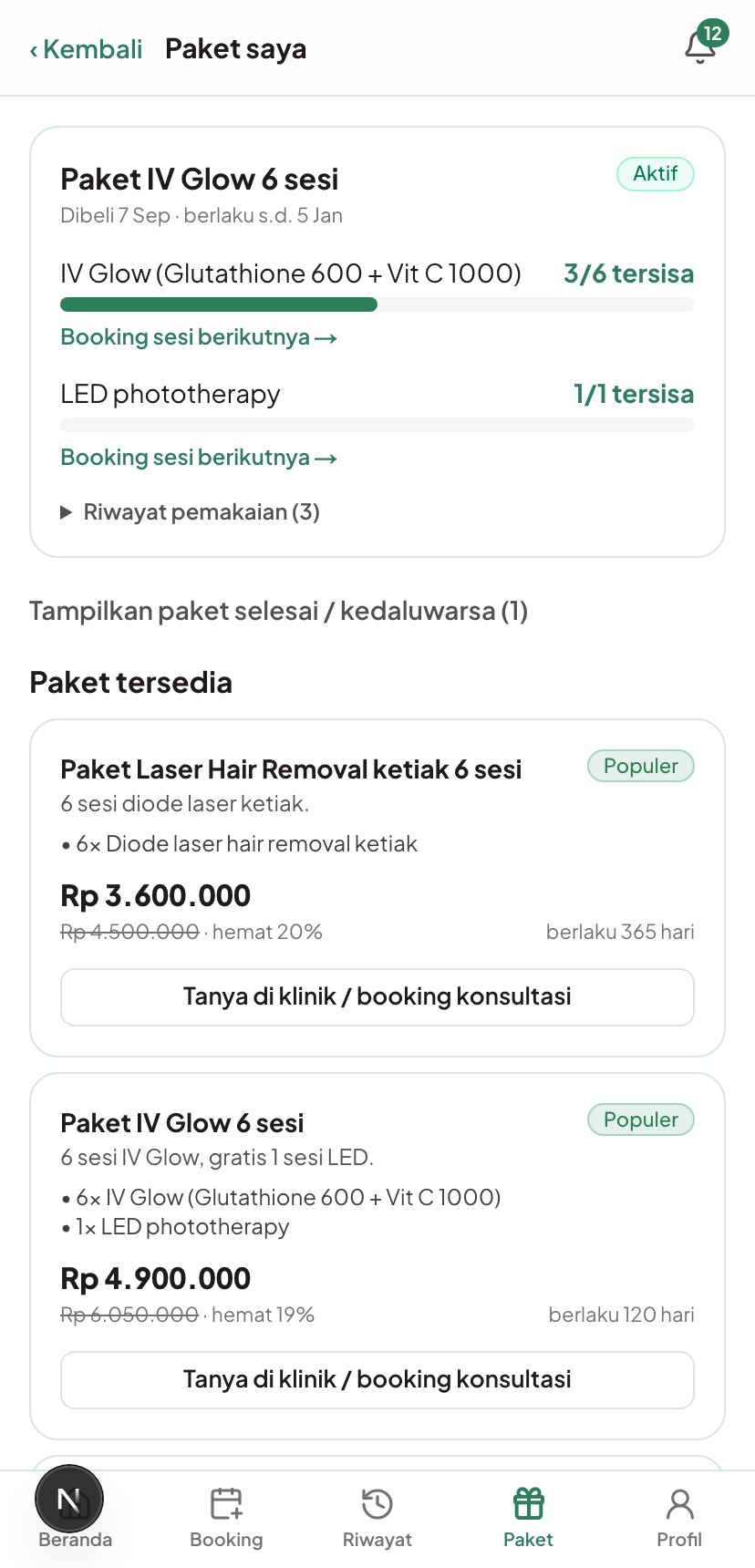 Paket dan sisa sesi