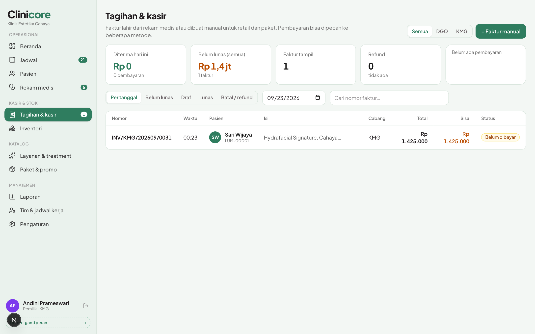 Ringkasan kasir harian
